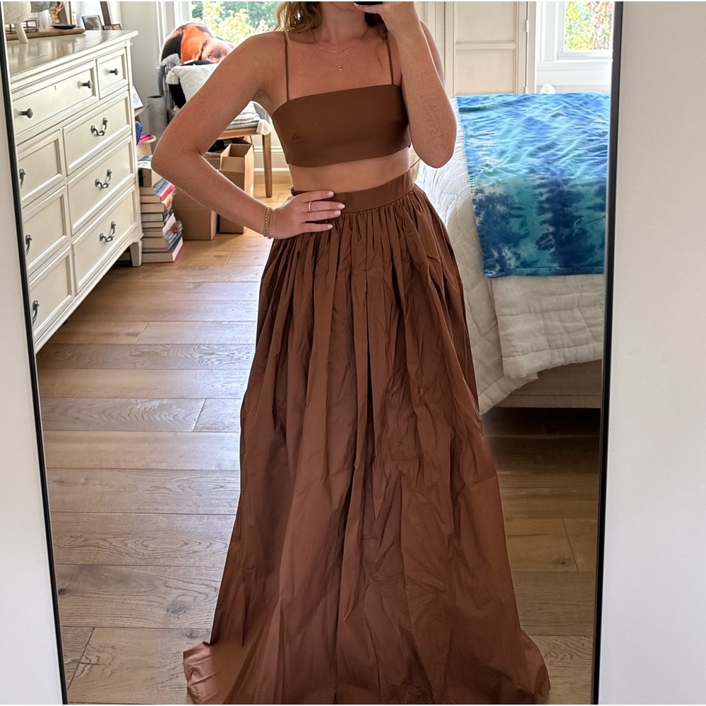 BRAND NEW: Brown maxi skirt and crop top set. UNWORN. Size S with tags. - Picture 3 of 5